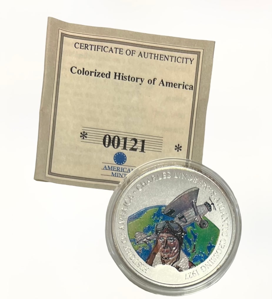 Colorized History of America Charles Lindbergh Commemorative Coin American Mint (1 of 2)