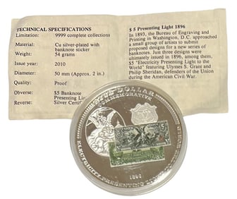 2010 $5 Presenting Light 1896 - U.S. Silver Certificate American Mint Proof Coin