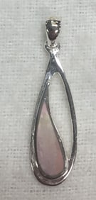 Beautiful .925 Sterling Silver Teardrop Pendant with Mother of Pearl Inlay