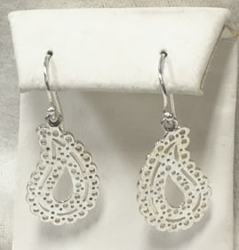 .925 Sterling Silver Filigree Teardrop Dangle Earrings 1 1/8"