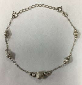Beautiful .925 Sterling Silver Round Ball Bead Chain Ankle Bracelet 7.5" - 9.5"