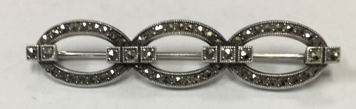 Vintage .925 Sterling Silver Marcasite Bar Brooch 2"