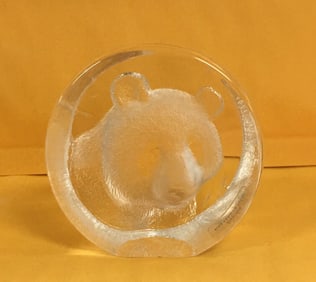 Mats Jonasson Sweden Panda Bear Etched Full Lead Crystal Signed Sculpture