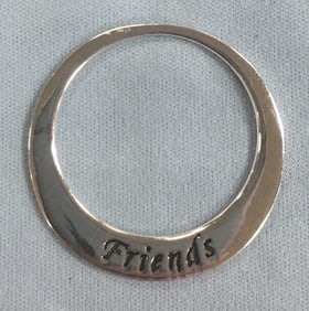 .925 Sterling Silver "Friends" Engraved Circle Pendant 15/16" in Diameter
