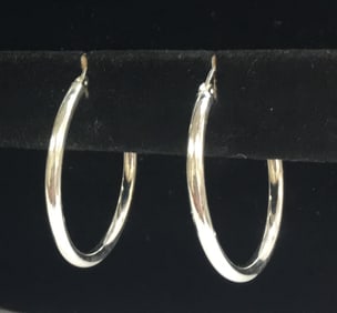 .925 Sterling Silver Hoop Earrings 9mm x 1 7/16"