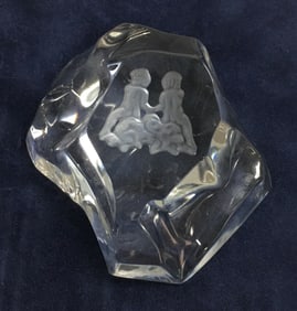 Val St. Lambert Crystal Gemini Zodiac Paperweight Glass Iceberg Figurine