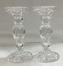 Pair of Crystal Glass Candle Sticks 6"