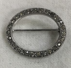 Vintage .925 Sterling Silver Marcasite Oval Brooch 1" x 13/16"