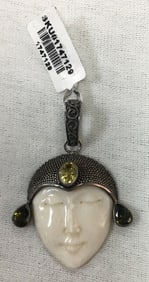 Indonesia .925 Sterling Silver Bone Face Pendant with Gemstones