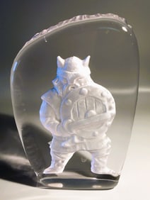 Vintage Handmade Crystal Art Glass with Viking