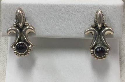 Vintage .925 Sterling Silver Onyx Stone Stud Earrings 22 mm Long
