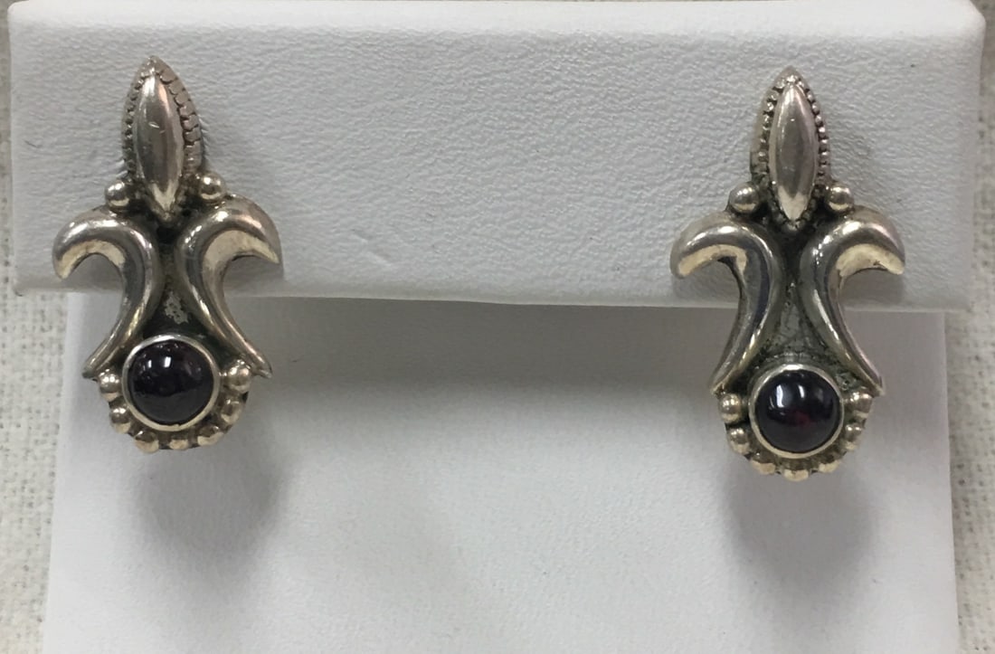 Vintage .925 Sterling Silver Onyx Stone Stud Earrings 22 mm Long (1 of 7)