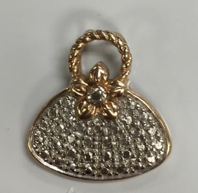 Vintage China 925 Sterling Silver Two Tone Beaded Purse Shape Charm Pendant