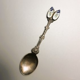 Silver and Ceramic Dutch Shoes Souvenir Spoon