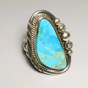 Zuni Artist Bennie Bowe Katy Turquoise & Sterling Ring