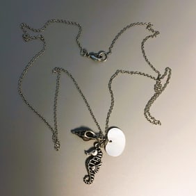 Silver Tone Three Charm Pendant Necklace