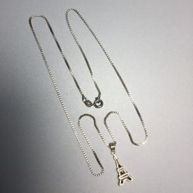 925 Silver & Marcasite Eiffel Tower Pendant Necklace