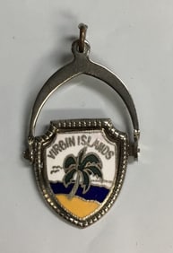 Vintage Sterling Silver US Virgin Islands Enamel Travel Shield Charm Pendant