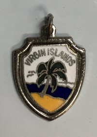 Vintage Sterling Silver US Virgin Islands Enamel Travel Shield Charm Pendant