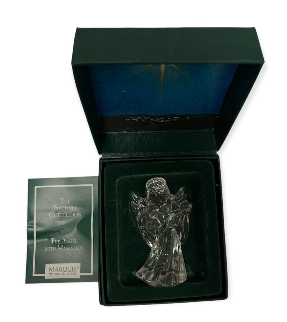 Waterford Crystal Marquis THE ANGEL WITH MANDOLIN in Box: Waterford Crystal Marquis NATIVITY CHRISTMAS Collection THE ANGEL WITH MANDOLIN in box - The figurine is about 3" tall, excellent condition, original box. Use zoom feature on photos to see details of 