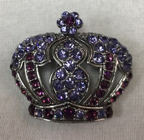 Vintage Crystal Purple and Pink Rhinestones Princess Queen Royalty King Crown Brooch