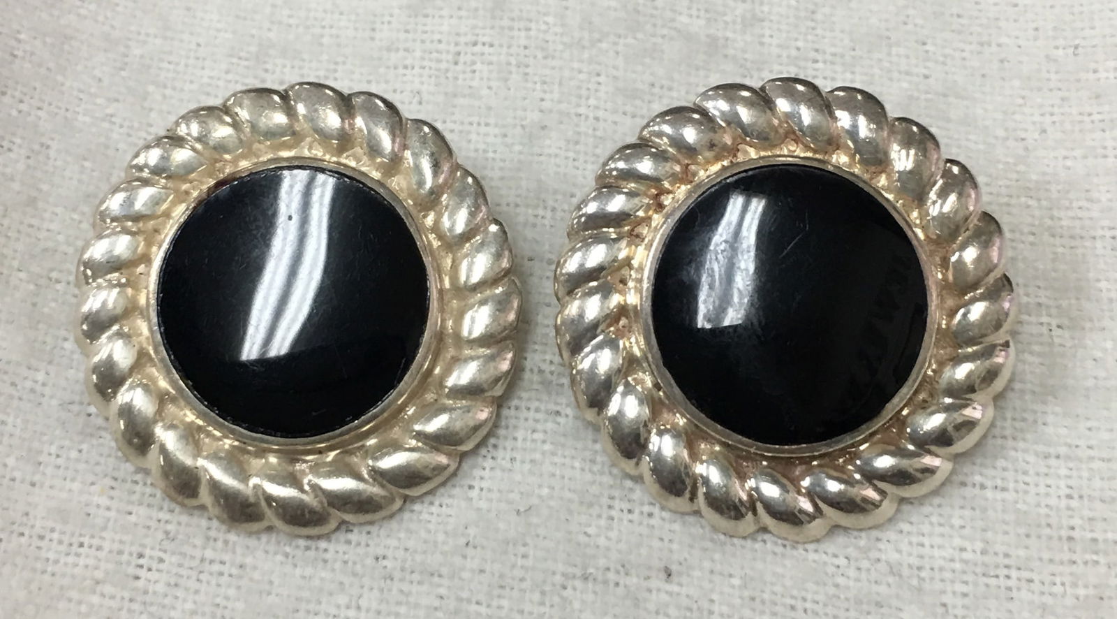 Vintage 925 Sterling Silver Onyx Stone Round Stud Earrings (1 of 6)