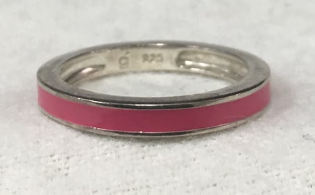 925 Sterling Silver Pink Enameled Stackable Band Ring Size 8