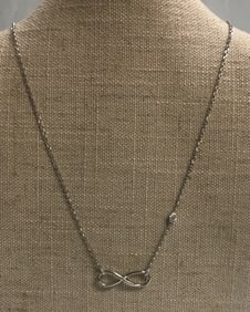 Italy QGI 925 Sterling Silver CZ Stone Infinity Necklace 17.75"