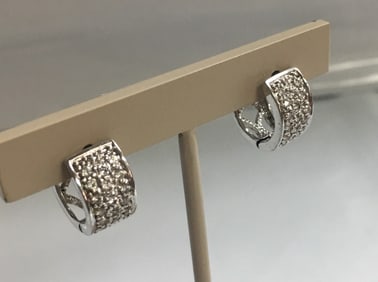 CFJ 925 Sterling Silver CZ Stones Small Hoop Earrings