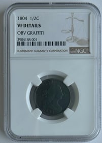 1804 1/2c Draped Bust Half Cent NGC VF Details Obv Graffiti
