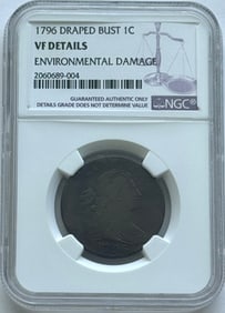 1796 1c Draped Bust Large Cent NGC VF Details Environmental Damage