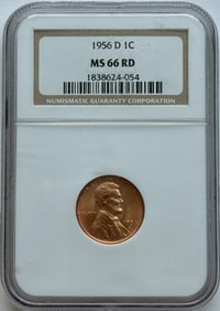 1956-D 1c Lincoln Cent - NGC MS66 RD (Red)