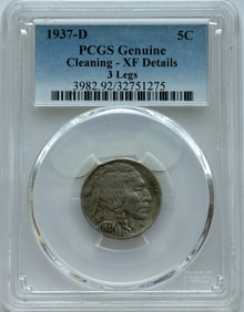 1937-D 5c Buffalo Nickel - 3 Legs PCGC - XF Details