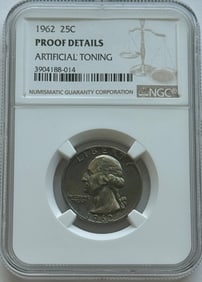 1962 25c Washington Quarter - NGC Proof Details (Artificial Toning)