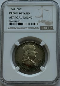 1962-P 50c Franklin Silver Half Dollar - NGC Proof Details Artificial Toning