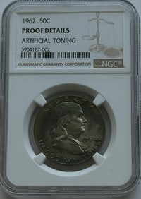 1962-P 50c Franklin Silver Half Dollar - NGC Proof Details Artificial Toning