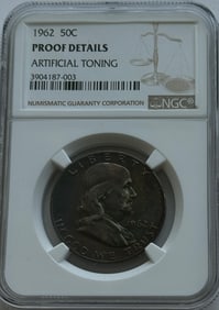 1962-P 50c Franklin Silver Half Dollar - NGC Proof Details Artificial Toning