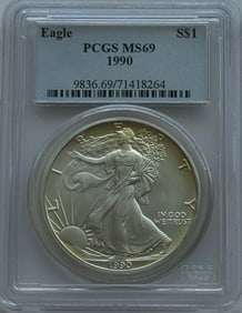 1990 $1 American Silver Eagle PCGS MS69