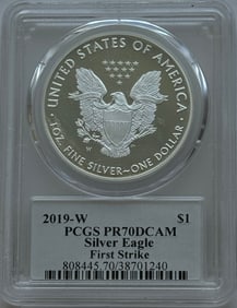 2019-W $1 American Silver Eagle - PCGS PR70 DCAM First Strike, Leonard Buckley