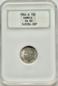 1964-D 10c Roosevelt Silver Dime NGC Sample FA 00 - Old Fatty Holder