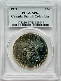 1971 $1 Canada British Colombia Silver Dollar PCGS SP67
