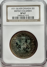 1971 Canada British Columbia Silver Dollar - NGC SP67