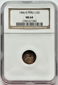 1906-FJ Peru 1/2D Silver Dinero NGC MS64