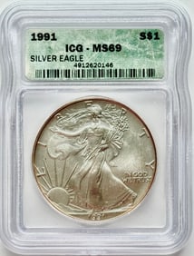 1991 $1 American Silver Eagle ICG MS69