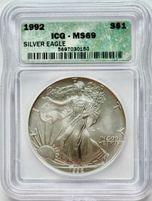 1992 $1 American Silver Eagle ICG MS69