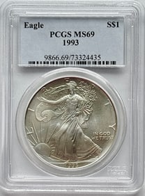 1993 $1 American Silver Eagle PCGS MS69