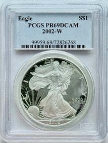 2002-W $1 American Silver Eagle PCGS PR69 DCAM (Deep Cameo)