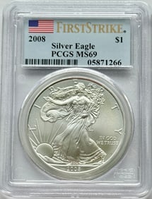 2008 $1 American Silver Eagle PCGS MS69 (First Strike)