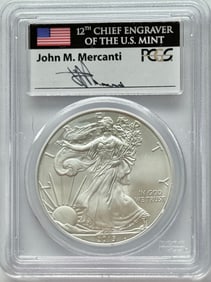 2013 $1 American Silver Eagle PCGS MS70 First Strike John M. Mercanti Signature