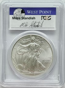 2014(W) $1 American Silver Eagle PCGS MS70 First Strike Miles Standish Signature